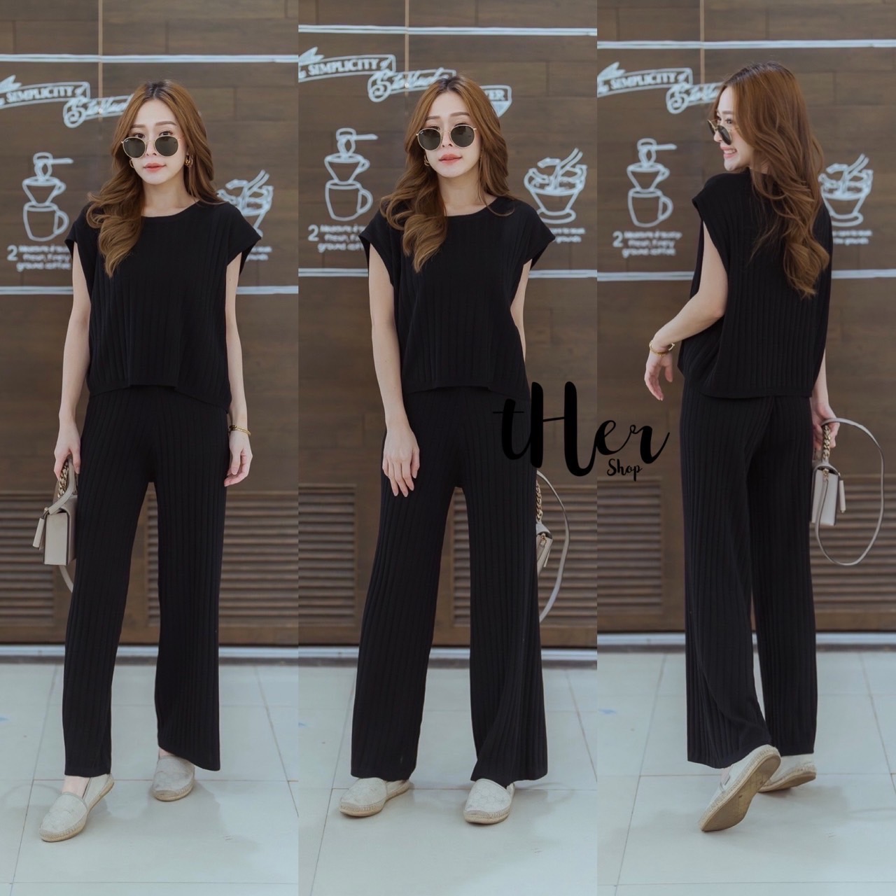 ชุดSet เสื้อแมตซ์กางเกงขายาวเข้าชุด ตัวเสื้อกึ่งๆแขนปีกค้างคาวสามารถใส่แยก ได้ด้วยน้า ใช้ผ้าเนื้อดี ใส่สบาย : สินค้าคุณภาพ (พร้อมส่ง)