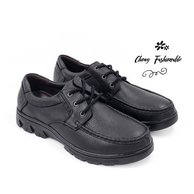รองเท้าหนังผู้ชายไซส์ใหญ่ 47-50 หนังแท้ ผูกเชือก สีดำ Leather Men Shoes คัชชูผู้ชาย KR1071BL
