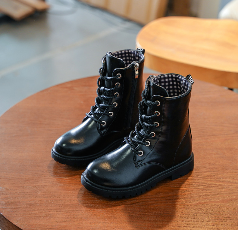 รองเท้าบูทเด็ก รองเท้าบู๊ทเด็ก รองเท้าดรัมเมเยอร์เด็ก สีดำ ผูกเชือกหลอก มีซิปข้าง เท่ห์ หรู Size 27-40