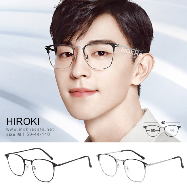 HIROKI - silver black กรอบแว่น ทรงเหลี่ยม แว่นตา กรอบโลหะ กว้าง140 มม.(sizeM) H44