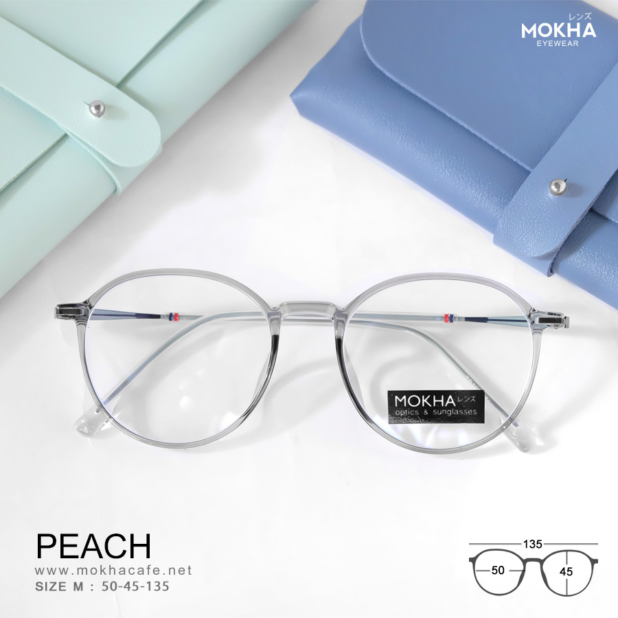PEACH - clear grey กรอบแว่นตา ทรงกลม หยดน้ำTR90 ขาโลหะ กว้าง 135 มม.(sizeM) H45