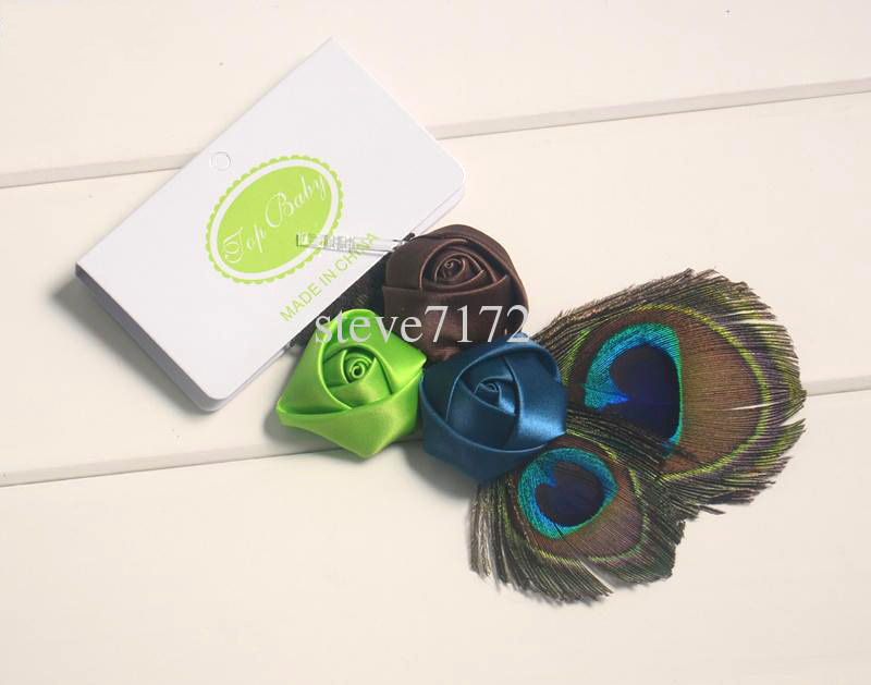 ผ้าคาดผมเด็กเล็ก ขนนกยูง Princress ประดับกลุ่มโบดอกไม้