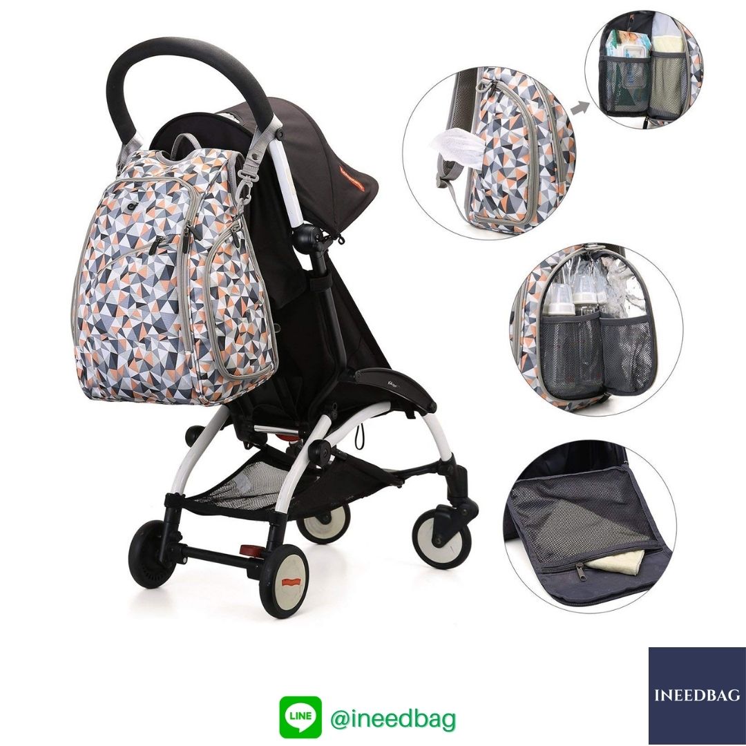 Ecosusi กระเป๋าคุณแม่ กระเป๋าสัมภาระคุณแม่ กระเป๋าแม่ลูกอ่อน แบบเป้ มาพร้อมแผ่นรองเปลี่ยนผ้าอ้อม, สายคล้องรถเข็น, ช่องเก็บความร้อน-เย็น, ช่องเก็บทิชชู่เปียก (Light Orange)