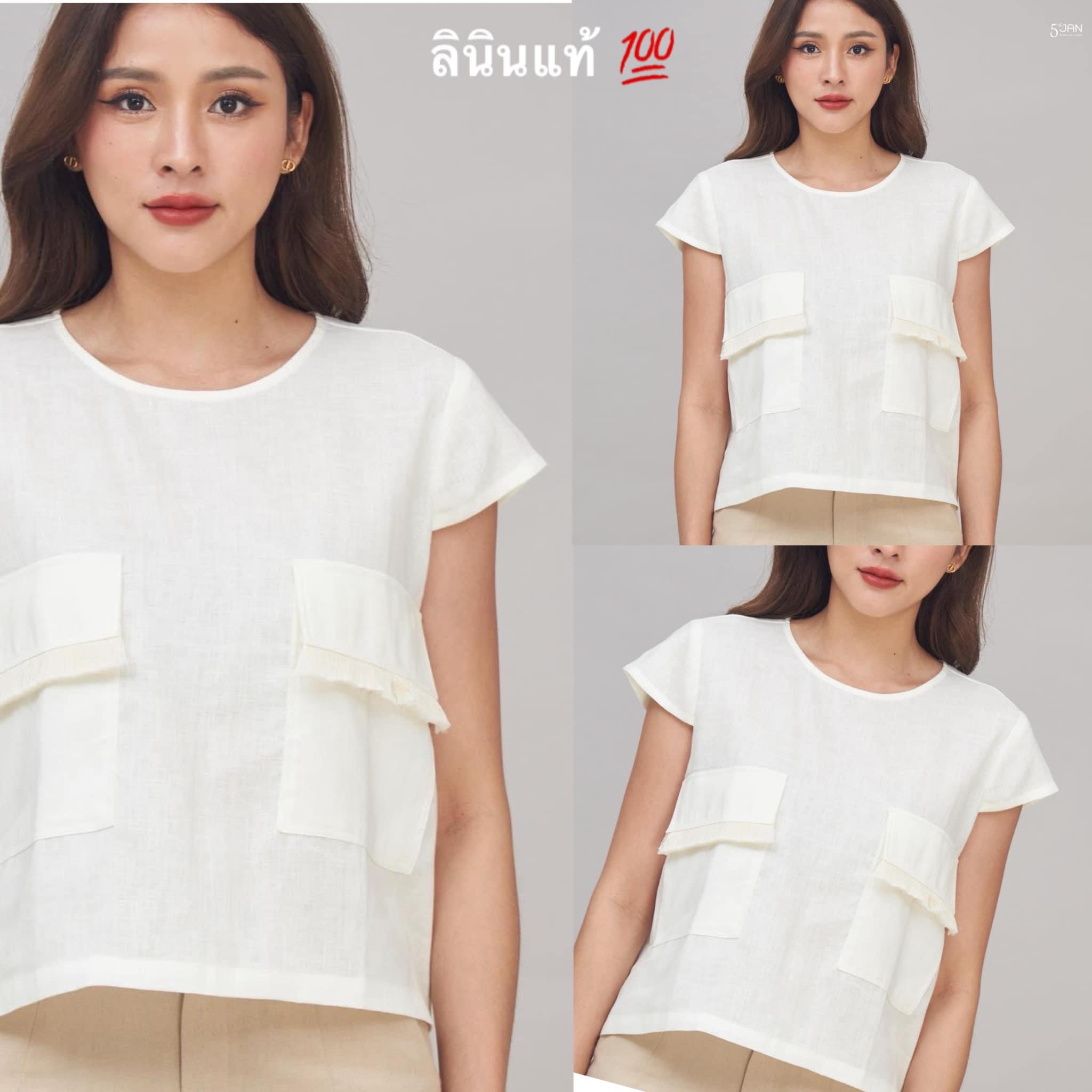 เสื้อคอกลมแขนสั้น ผ้าลินินแท้ 100% ใส่สบาย : สินค้าคุณภาพ (พร้อมส่ง)