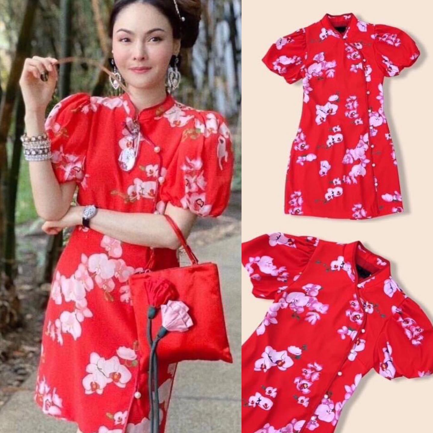 เดรสกี่เพ้าลายดอกไม้ ใส่สวย เรียบหรูดูดีมากแพลตเทินดีงาม ใส่สวยเปะสุดๆ สินค้าคุณภาพ (พร้อมส่ง)