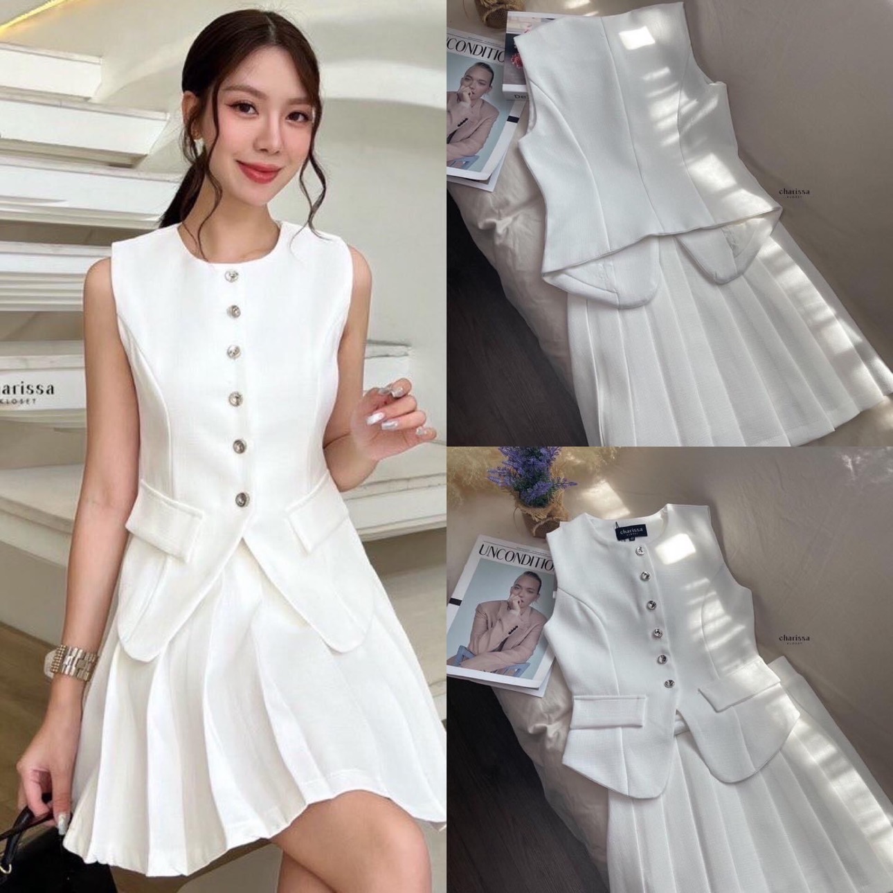 Set เสื้อแขนกุด+กระโปรง สวยหรูลุคคุณหนู สินค้าคุณภาพ (พร้อมส่ง)