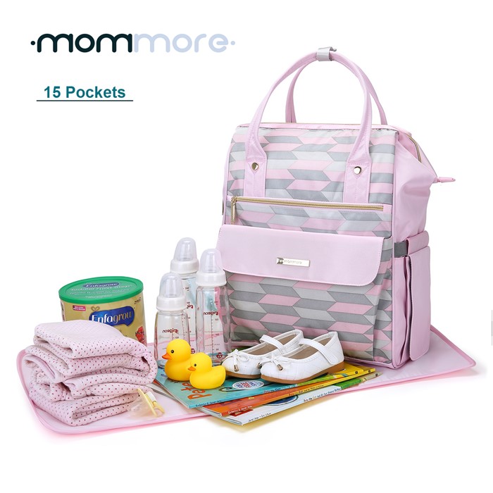 mommore กระเป๋าคุณแม่ กระเป๋าสัมภาระคุณแม่ กระเป๋าแม่ลูกอ่อน รูปแบบทันสมัย กันน้ำ พร้อมแผ่นรองเปลี่ยนผ้าอ้อม คุณภาพสูง เหมาะสำหรับเดินทางมาก (ฺPink)