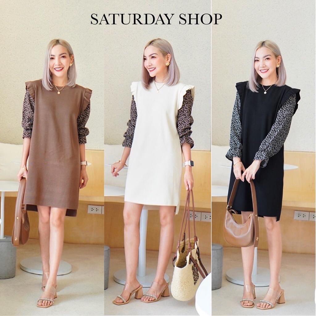 เดรสผ้านิตติ้ง ใส่สบายทรงสวยใส่สบาย สินค้าคุณภาพ (พร้อมส่ง)