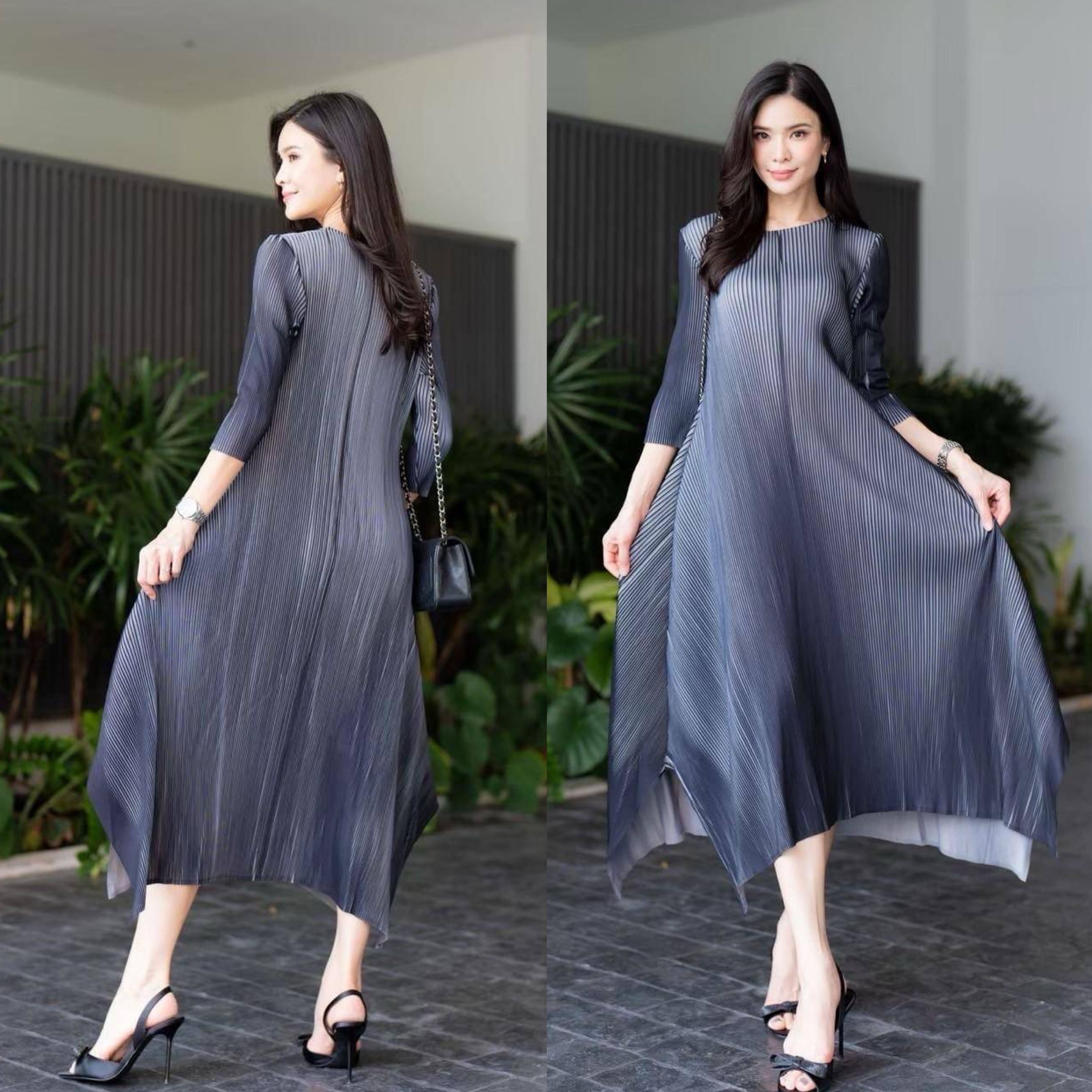 เดรสแขนสั้น คอกลมงาน AA Premium งานอัดพลีททรงA ทรงป้ายสไลด์ไปด้านข้าง พลีทเนื้อเดียวกับงาน Brand สวย Best Quality✔️ ตัดต่อพลีท 3 สี เย็บด้วยเทคนิคพิเศษ ใส่สบาย : สินค้าคุณภาพ (พร้อมส่ง)