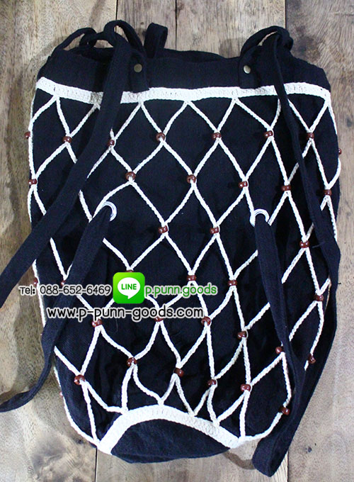 กระเป๋าเป้ผ้าฝ้าย เมคราเม่เชือกคอตต้อน