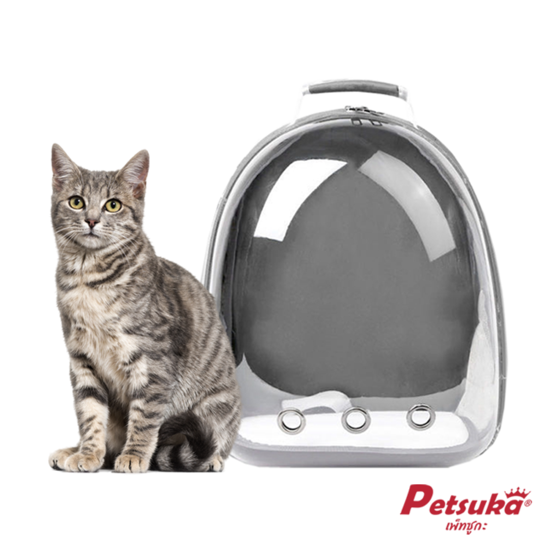 กระเป๋าสะพายสัตว์เลี้ยง Petsuka แบบแคปซูลอวกาศ ด้านหน้าโปร่งใส สีเทา