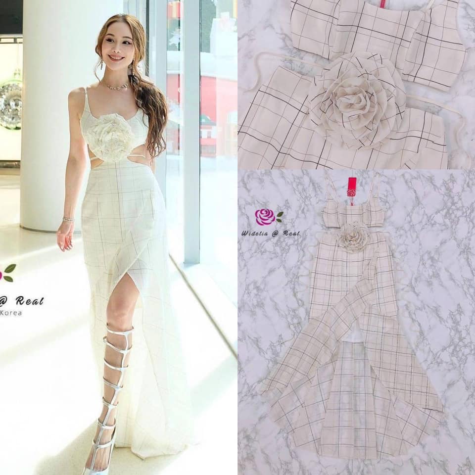 เดรสสายเดี่ยวตัวยาว ใช้ผ้าเนื้อสวยเป๊ะตามแบบฉบับ ด้านข้างเว้า เซ็กซี่ด้านหน้าแต่งดอกไม้สวยโดดเด่น ใส่สบาย สินค้าคุณภาพ (พร้อมส่ง)