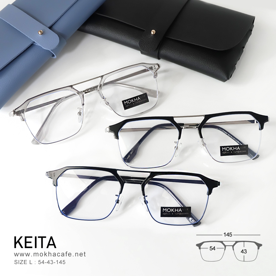 KEITA - black silver กรอบแว่นวินเทจ แว่นตาทรงเหลี่ยม DoubleBridge กว้าง 145 มม. (sizeL)
