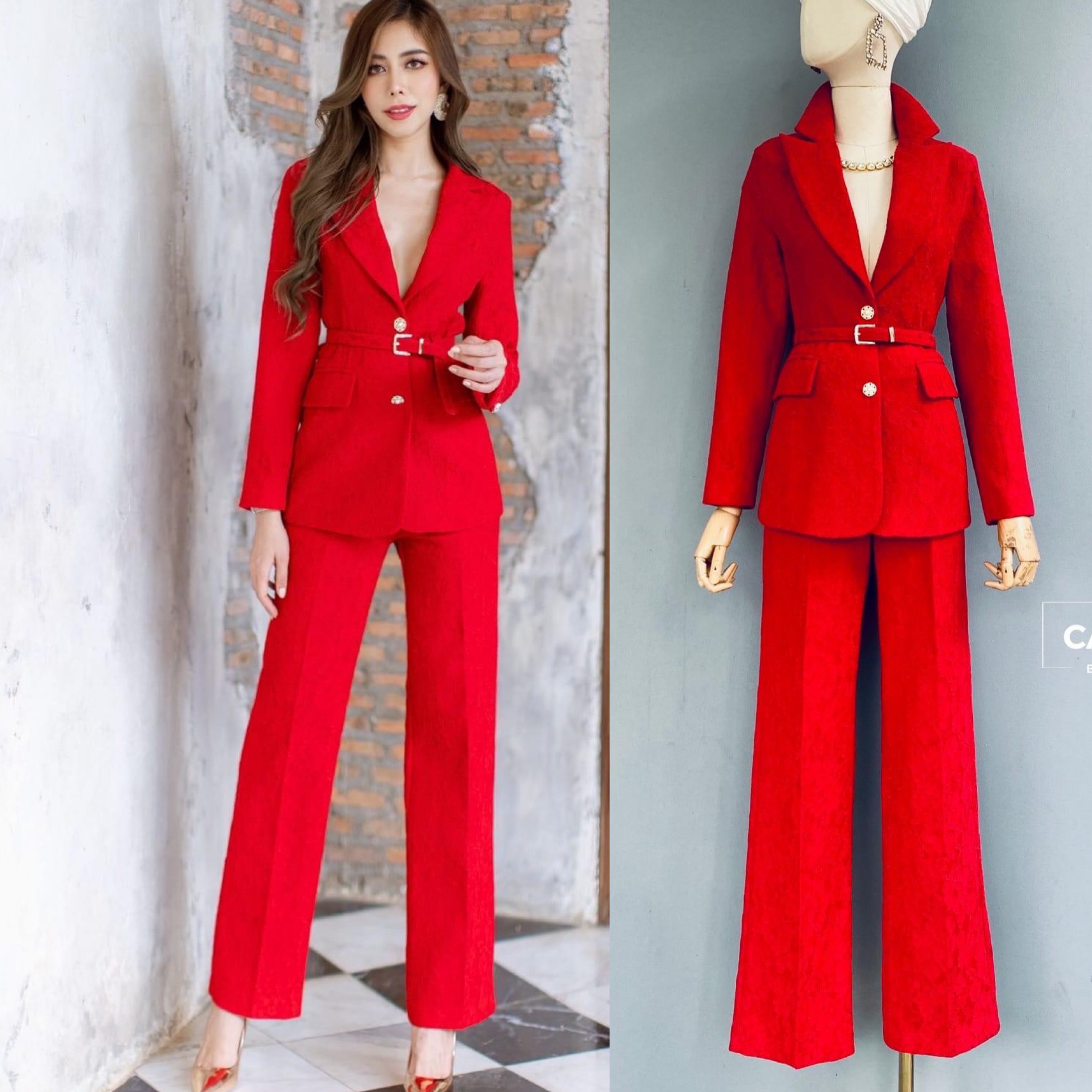 เซตBLAZER ผ้าลูกไม้+กางเกงขาบาน เนื้อผ้าลูกไม้เกรดเอ สินค้าคุณภาพ (พร้อมส่ง)