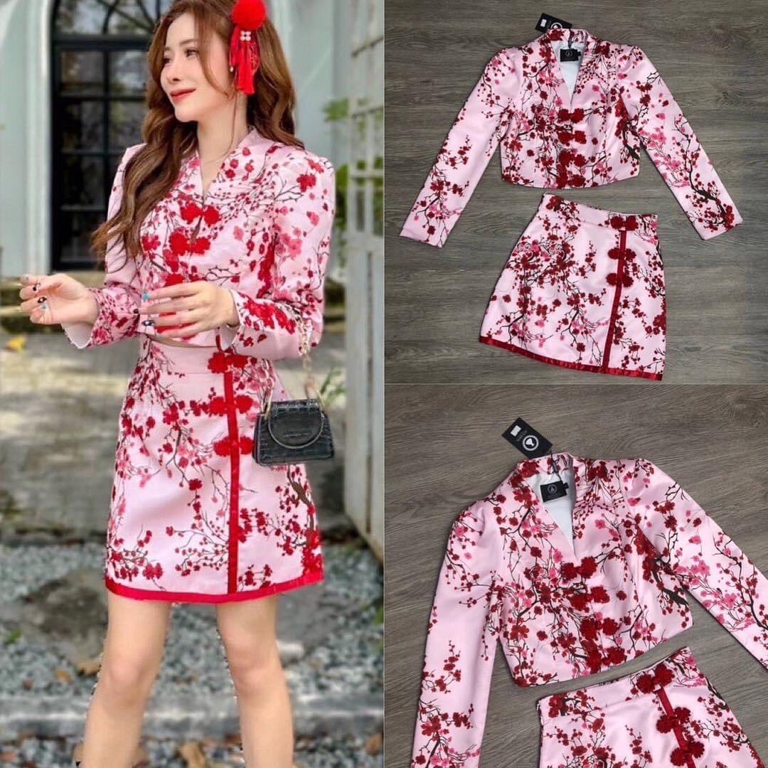 เซ็ตกีเพ้าแขนยาว มาพร้อมกระโปรง สุดน่ารัก : สินค้าคุณภาพ (พร้อมส่ง)