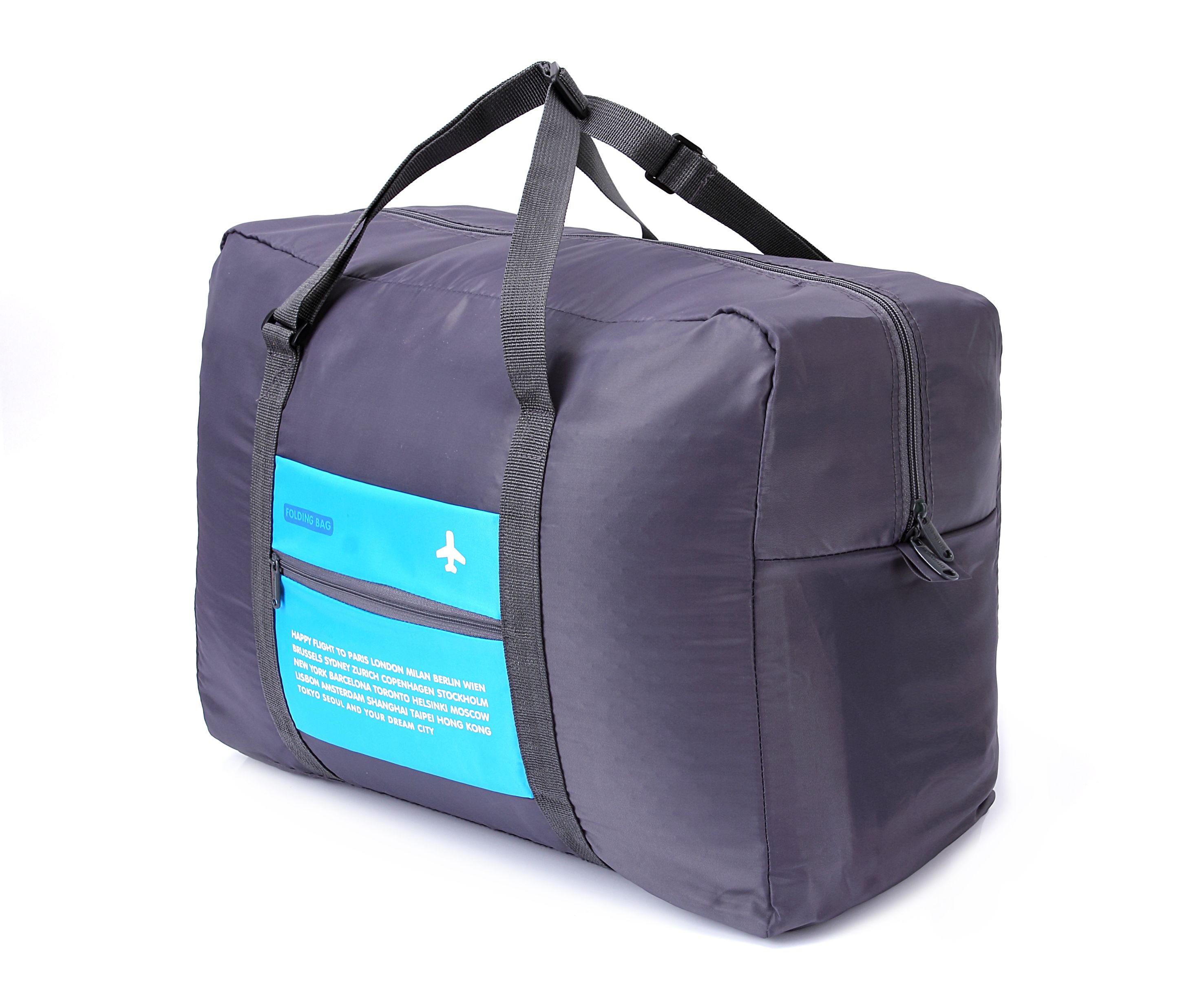 กระเป๋าเดินทางพับเก็บได้ เพื่อการเดินทาง ท่องเที่ยว ปรับสายสะพายได้ เสียบที่จับของกระเป๋าเดินทางได้ มีซิปรูดตอนพับเก็บ