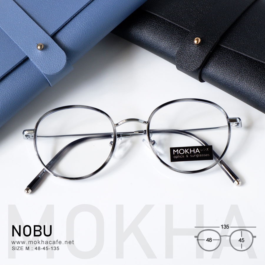 แว่นตา NOBU - black tortoise กรอบแว่นทรงกลม ขาโลหะ น้ำหนักเบา กว้าง 135 มม.(sizeM) H45