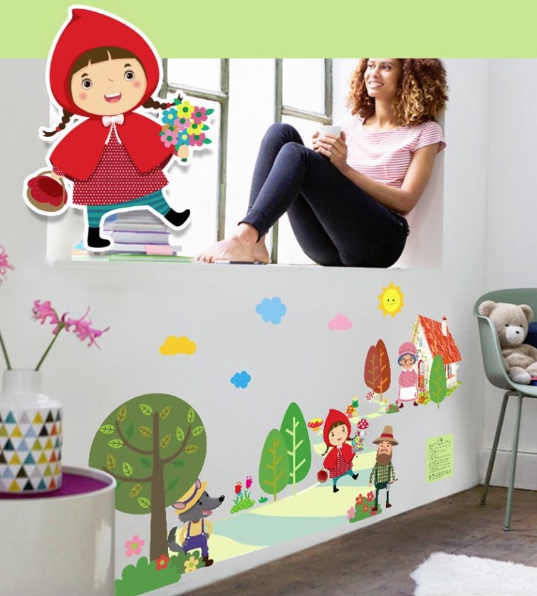 สติ๊กเกอร์แต่งห้อง DIY รูปหนูน้อยหมวกแดง ลอกออกแล้วติดซ้ำได้