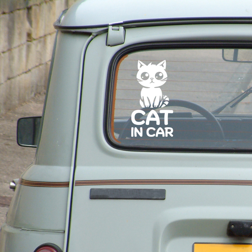 สติ๊กเกอร์ Cat in Car ในรถมีแมว PVC OUTDOOR กันน้ำ ไดคัทสีขาว น่ารัก