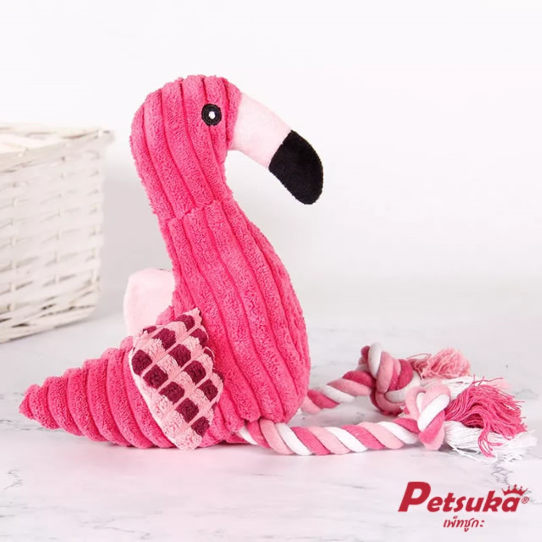 ตุ๊กตาสุนัข Petsuka ตุ๊กตานกฟลามิงโก้มีเสียง ตุ๊กตาขัดฟันสัตว์เลี้ยง