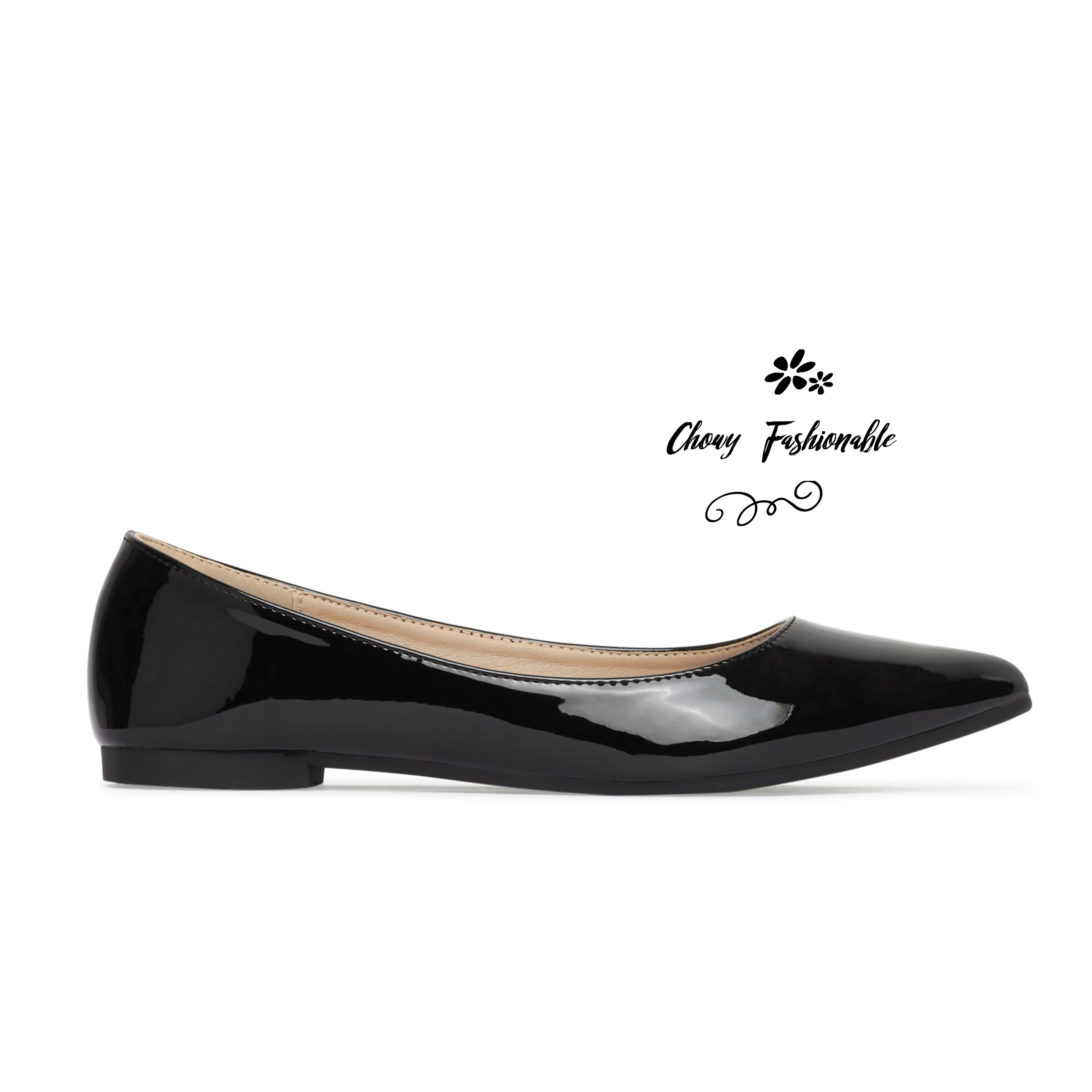 รองเท้าไซส์ใหญ่ 40-48 คัชชูหัวแหลม ส้นแบนไซส์ใหญ่ Shanon Glossy Pointed KR0622