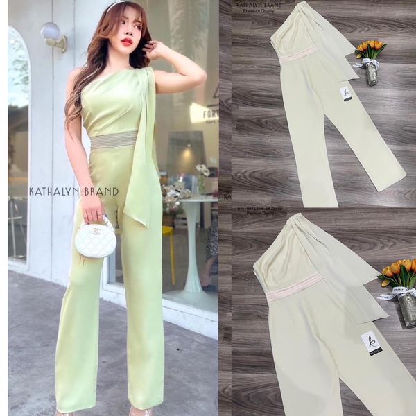 จั๊มสูทขายาว แขนกุดไหล่เดี่ยว ทรงสวยใส่พอดีตัวสีสวยขับผิว สินค้าคุณภาพ (พร้อมส่ง)