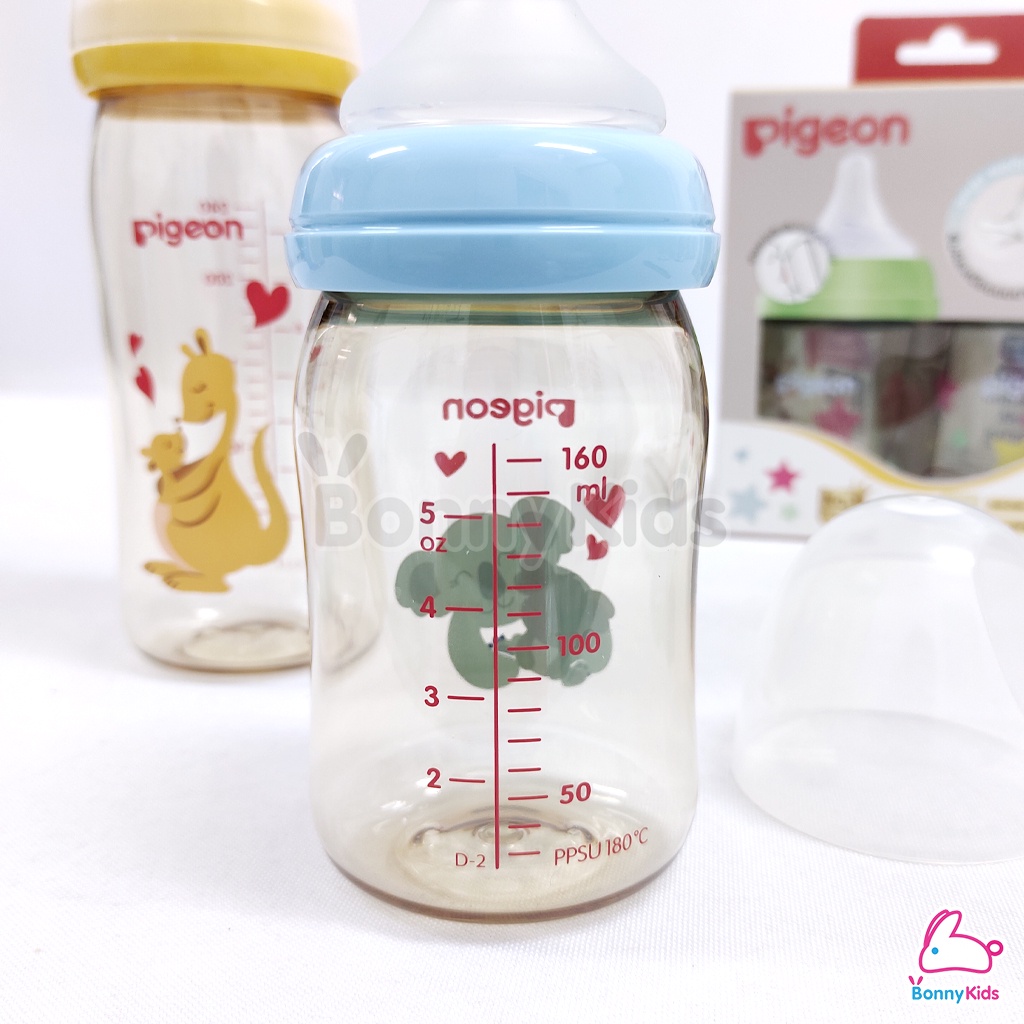 Pigeon (พีเจ้นท์) PPSU SofTouch ขวดนมสีชาพรีเมี่ยม ขวดคอกว้าง (แรกเกิด-6เดือนขึ้นไป)