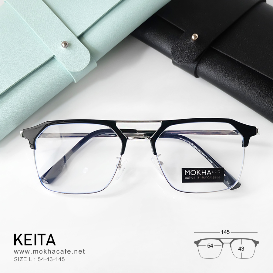 KEITA - black silver กรอบแว่นวินเทจ แว่นตาทรงเหลี่ยม DoubleBridge กว้าง 145 มม. (sizeL)