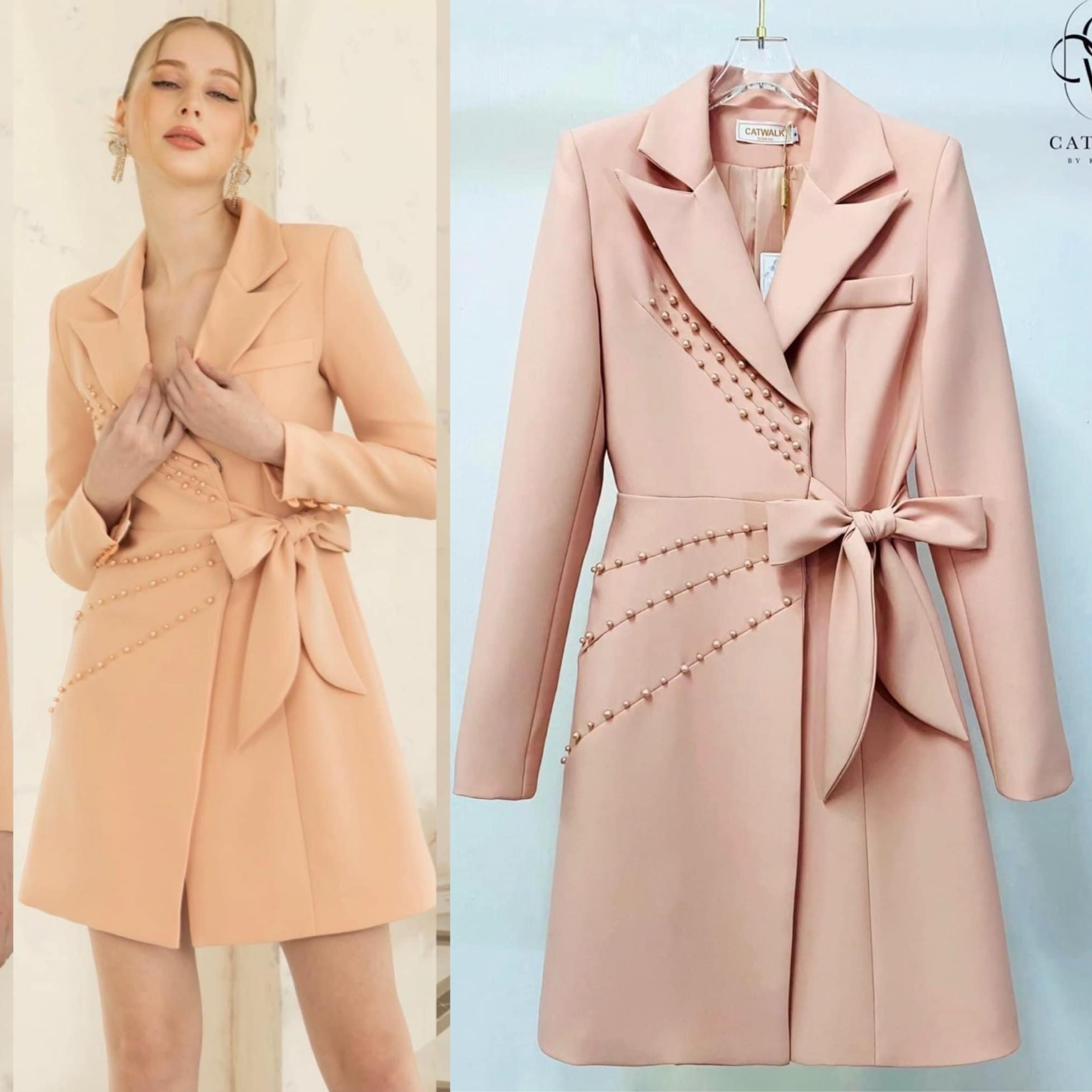 เดรสปกเทเล่อร์ ทรงเข้ารูป ป้ายหน้าแต่งมุก เนื้อผ้าเกรดเอ เนื้อนุ่มใส่สบาย : สินค้าคุณภาพ (พร้อมส่ง)