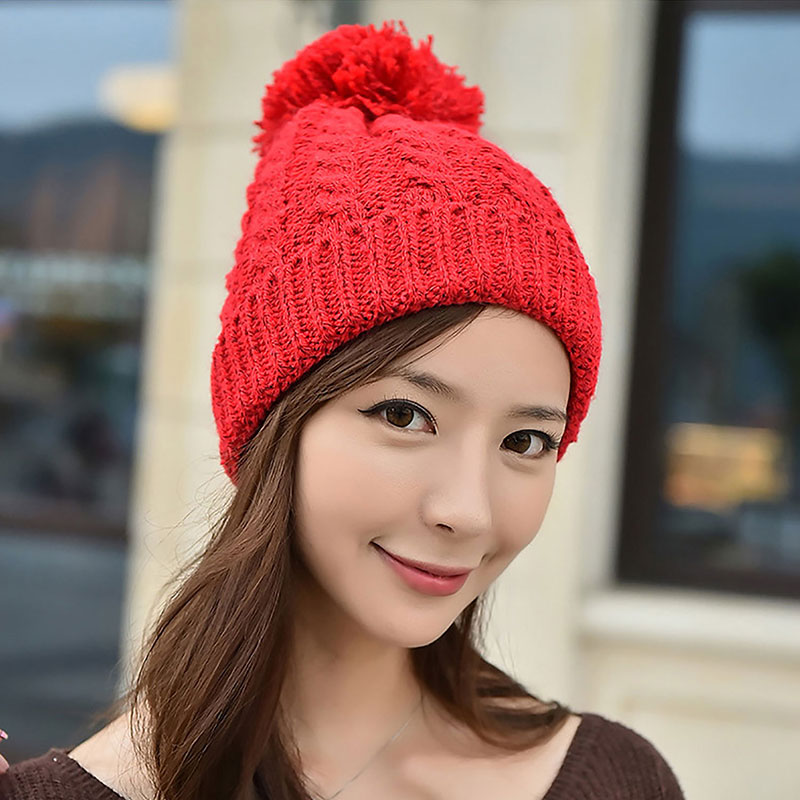 หมวกไหมพรมอย่างหนา บุขนด้านใน ใส่อุ่นติดลบ