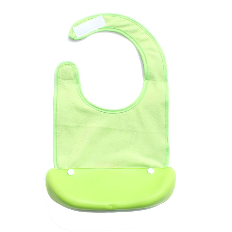 ผ้ากันเปื้อนรองเศษอาหารเด็ก 2 in 1 ถาดซิลิโคน ถอดออกได้ ลายการ์ตูนน่ารัก