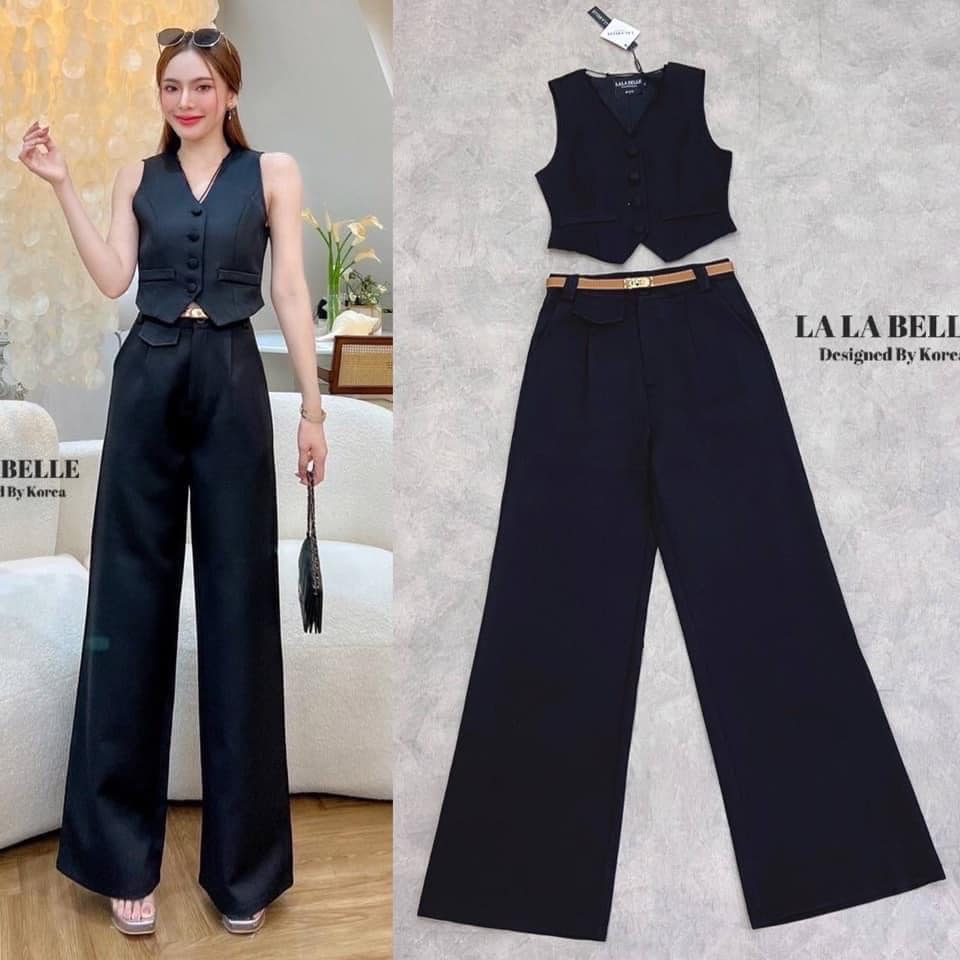 เซต3ชิ้น เสื้อกักกระดุมหน้าคอวีแขนกุด พร้อมกางเกงขายาวทรงสวย และใส่คู่เข็มขัดหนังเข้าชุด ใส่สบาย สินค้าคุณภาพ (พร้อมส่ง)