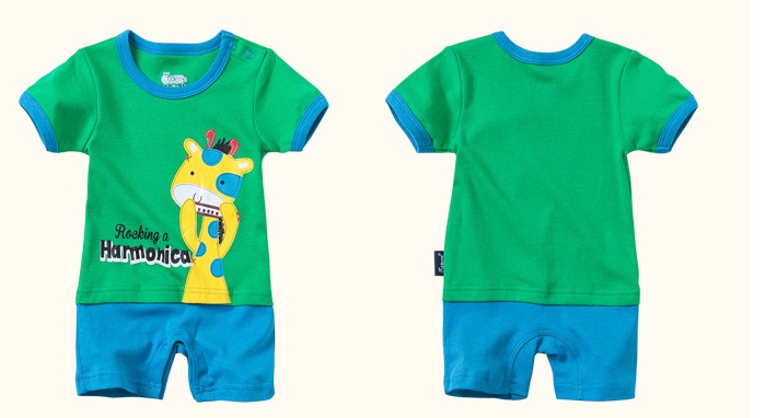 ชุดจั๊มสูทเด็ก แบรนด์แท้ Cuddle me เนื้อผ้าดีมาก ลายยีราฟ สีเขียวสลับฟ้าเข้มสดใส