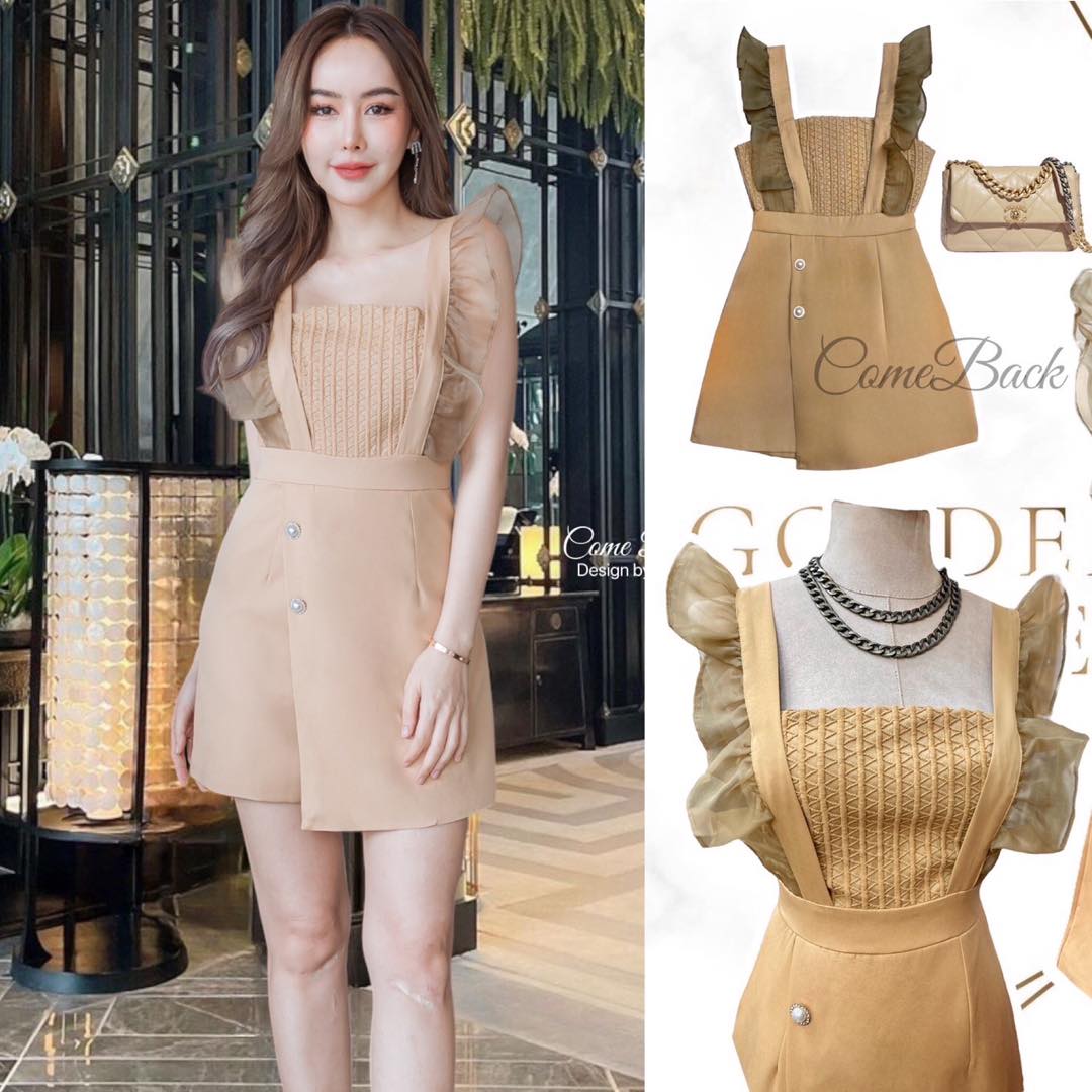 จั๊มระบายลูกไม้ แต่งด้วยลูกไม้ และแต่งไหล่ด้วยระบายผ้าแก้ว สินค้าคุณภาพ (พร้อมส่ง)