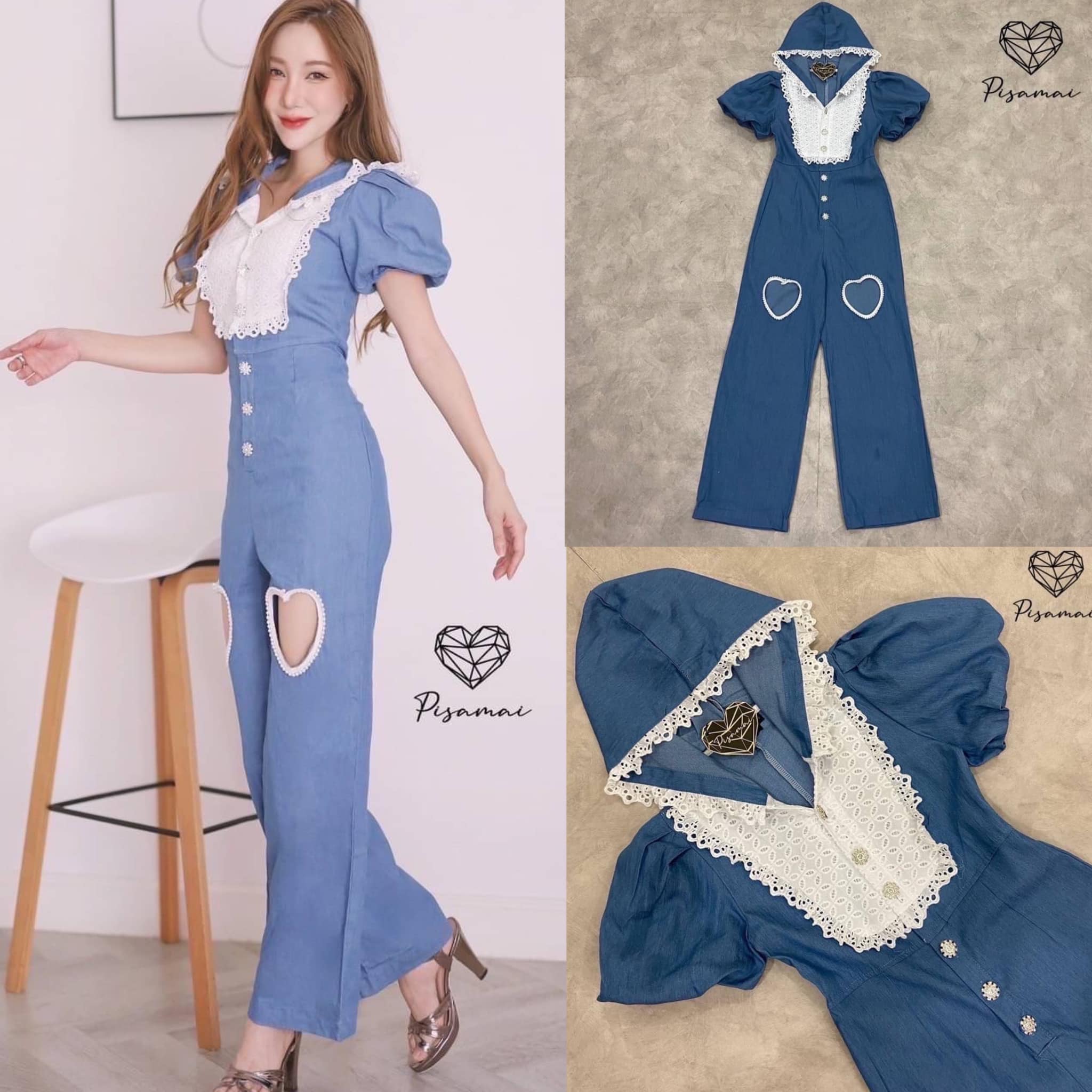 จั้มสูทผ้ายีนส์แขนตุ๊กตาแต่ง หมวกฮู้ดน่ารักๆ สินค้าคุณภาพ (พร้อมส่ง)