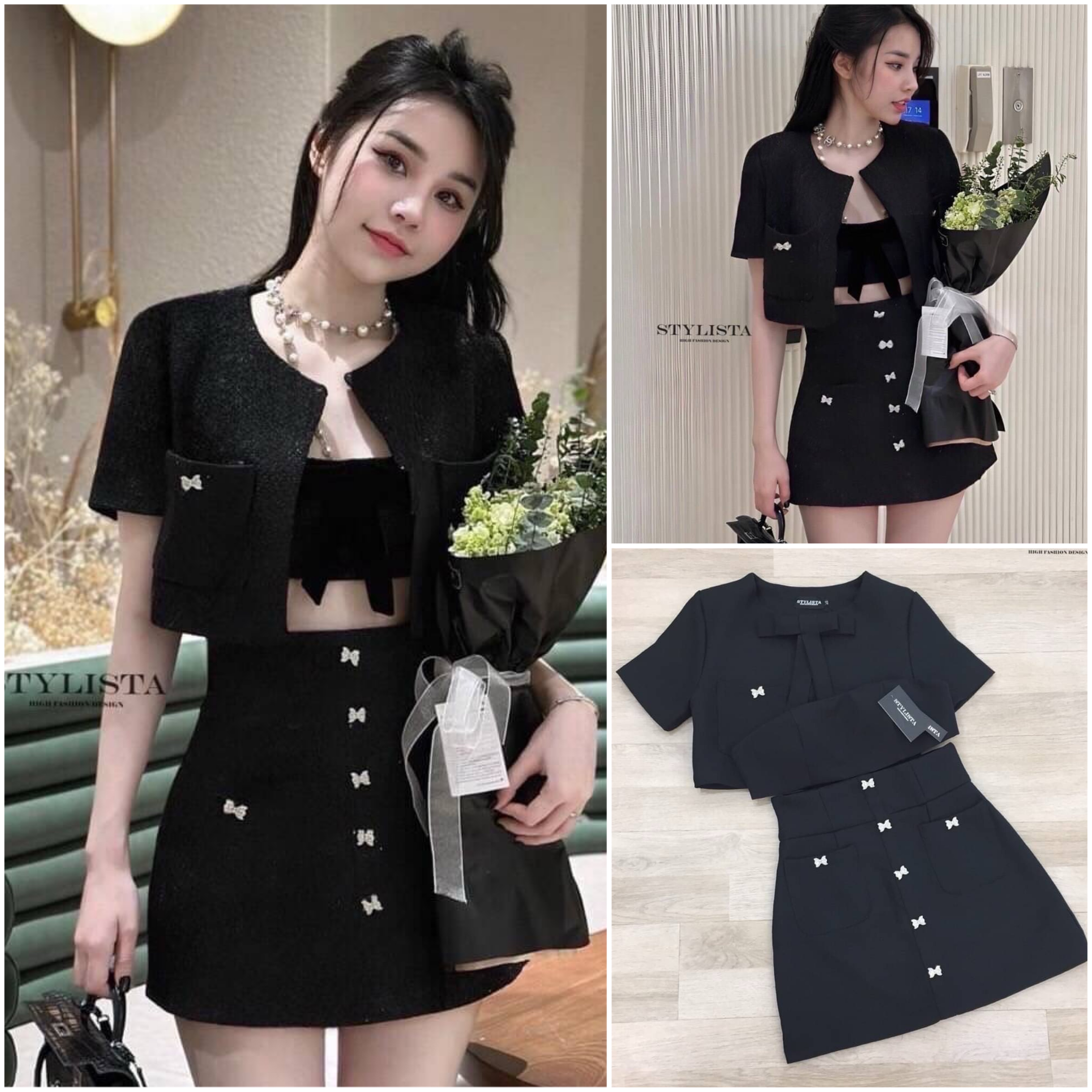 เซต3 ชิ้น เสื้อเกาะอก มาพร้อมเสื้อคลุมเเขนสั้น มีโบว์ แบบติดด้านหน้า (โบว์ถอดได้) มีกระโปรงเข้าชุด ใส่สวยมาก สินค้าคุณภาพ (พร้อมส่ง)