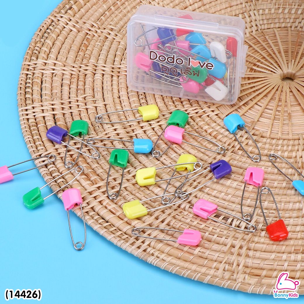 (14426) เข็มกลัดผ้าอ้อมซ่อนปลาย รุ่นกล่อง 20 ชิ้น คละสี