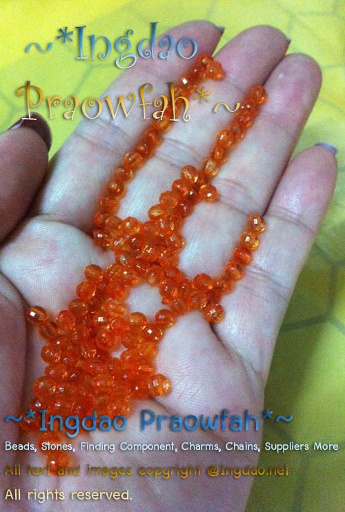 3004sun ลูกปัดทรงลูกโลก ใสสวยเจียรเหลี่ยม ขนาด 4 มิล. สีส้มเข้ม (10 กรัม/100 ชิ้น)