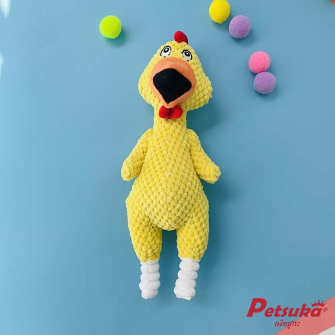 ตุ๊กตาไก่โอ๊ก Petsuka ของเล่นขัดฟันสัตว์เลี้ยง มีเสียงร้อง สีเหลือง