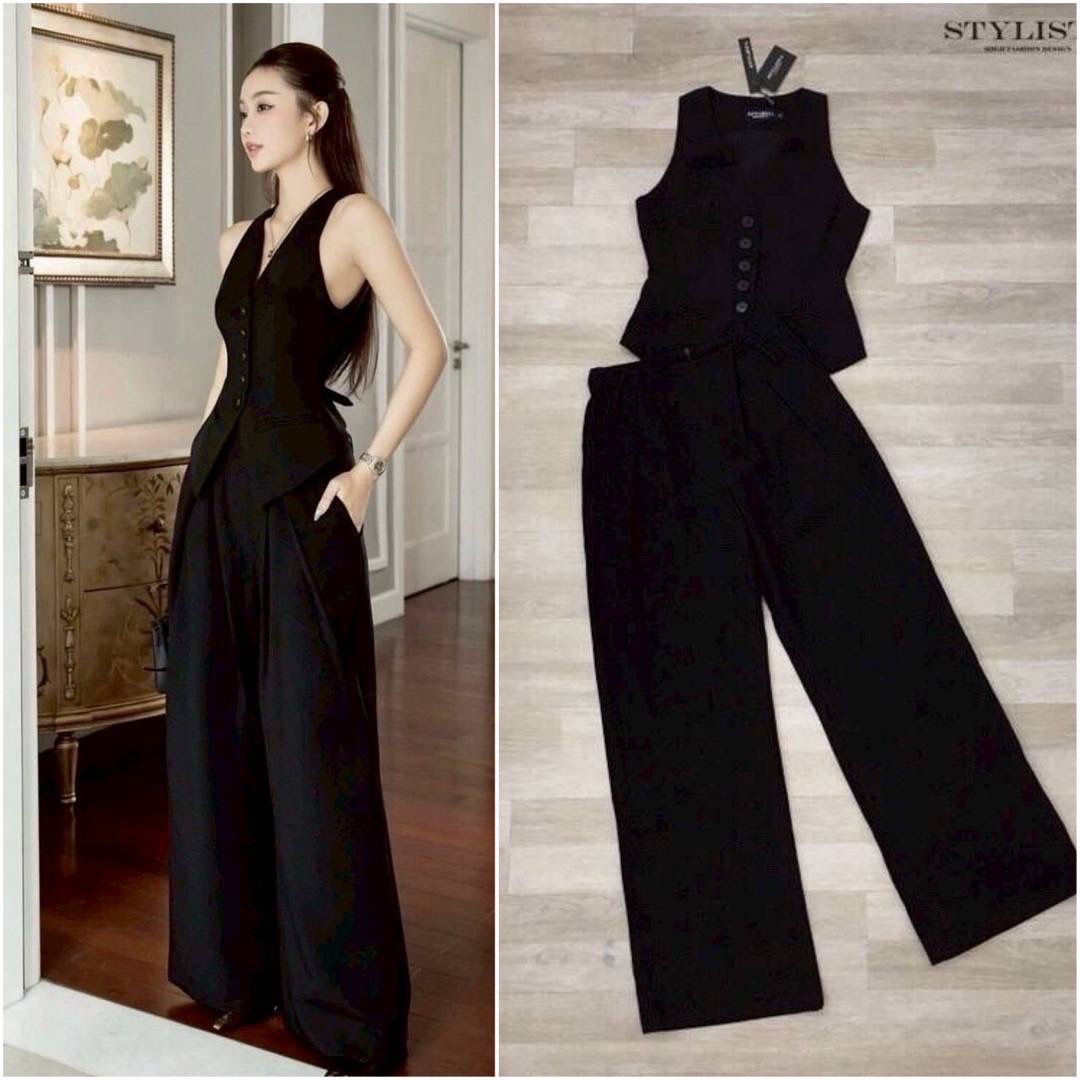 เซ็ตเสื้อกั๊กแขนกุดทรงเข้ารูป มาพร้อมกางเกงขากว้างสุดเป๊ ใส่สบาย : สินค้าคุณภาพ (พร้อมส่ง)