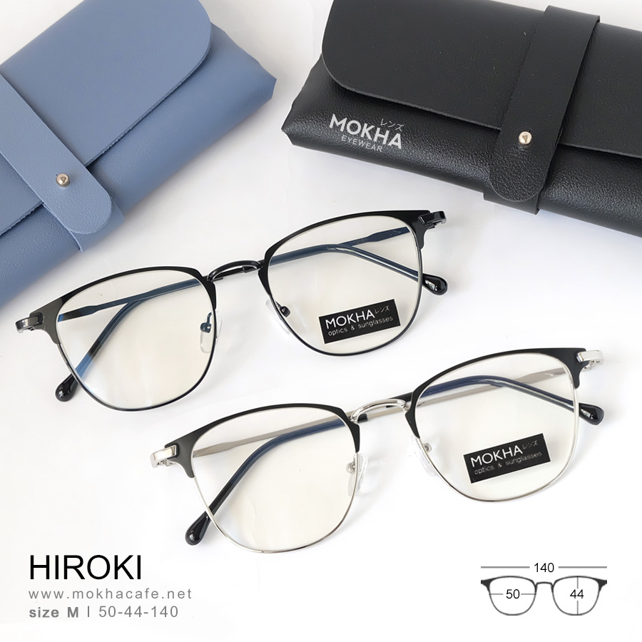 HIROKI - silver black กรอบแว่น ทรงเหลี่ยม แว่นตา กรอบโลหะ กว้าง140 มม.(sizeM) H44