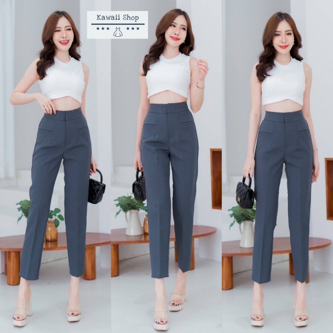 กางเกง9ส่วน ทรงขากระบอกเล็ก ดีเทลกระเป๋าเจาะ ติดตะขอ ซิปหน้า ผ้าไมโคร ใส่สบาย : สินค้าคุณภาพ (พร้อมส่ง)