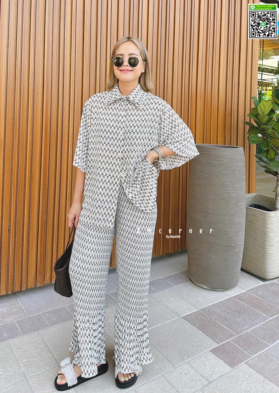 เชตเสื้อเชิ้ต+กางเกงขายาวผ้าเนื้อพริ้วมีน้ำหนัก อัดพรีท ใส่สบาย สินค้าคุณภาพ (พร้อมส่ง)