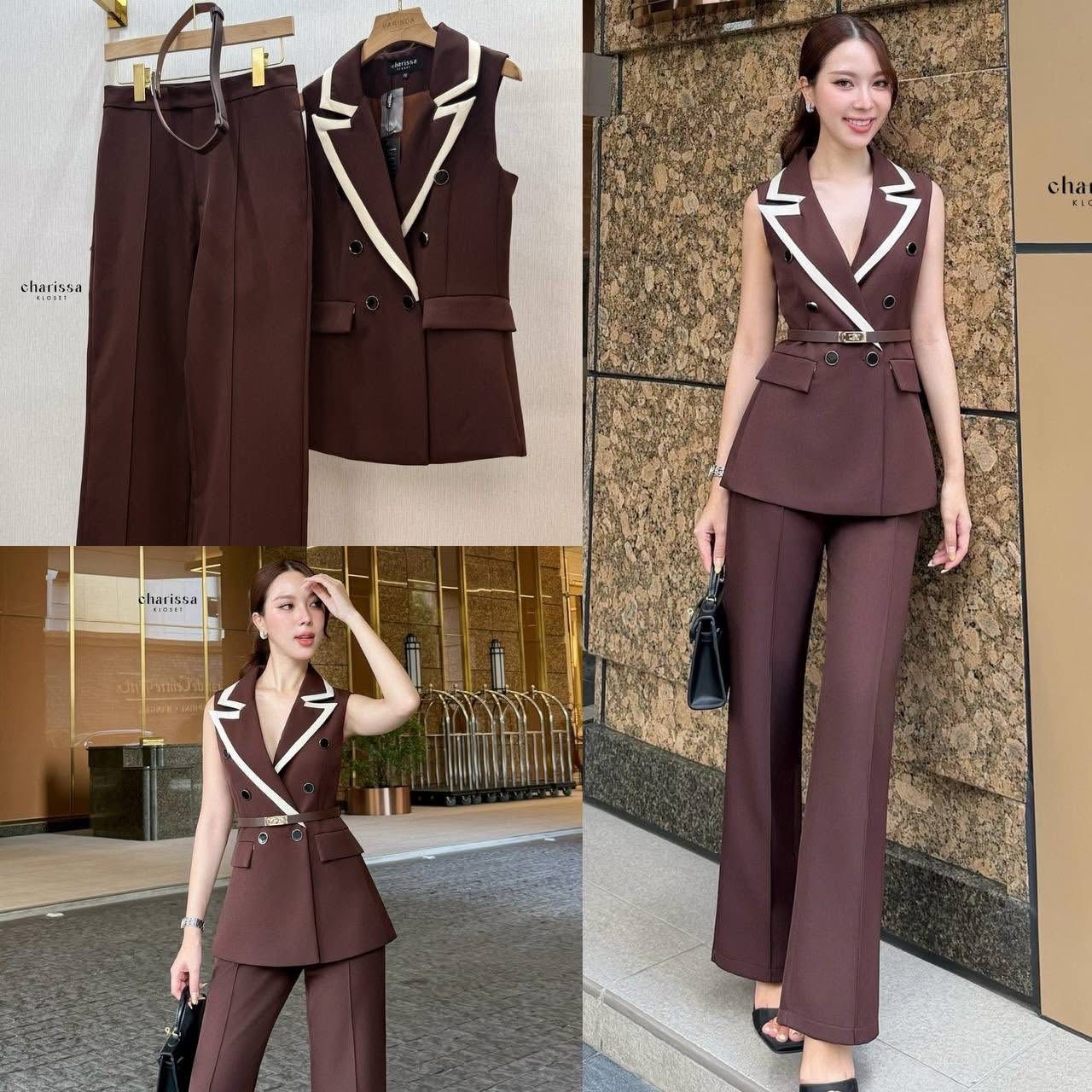เซ็ท 3 ชิ้น: เสื้อแขนกุด+กางเกง+เข็มขัด ใส่สบาย : สินค้าคุณภาพ (พร้อมส่ง)