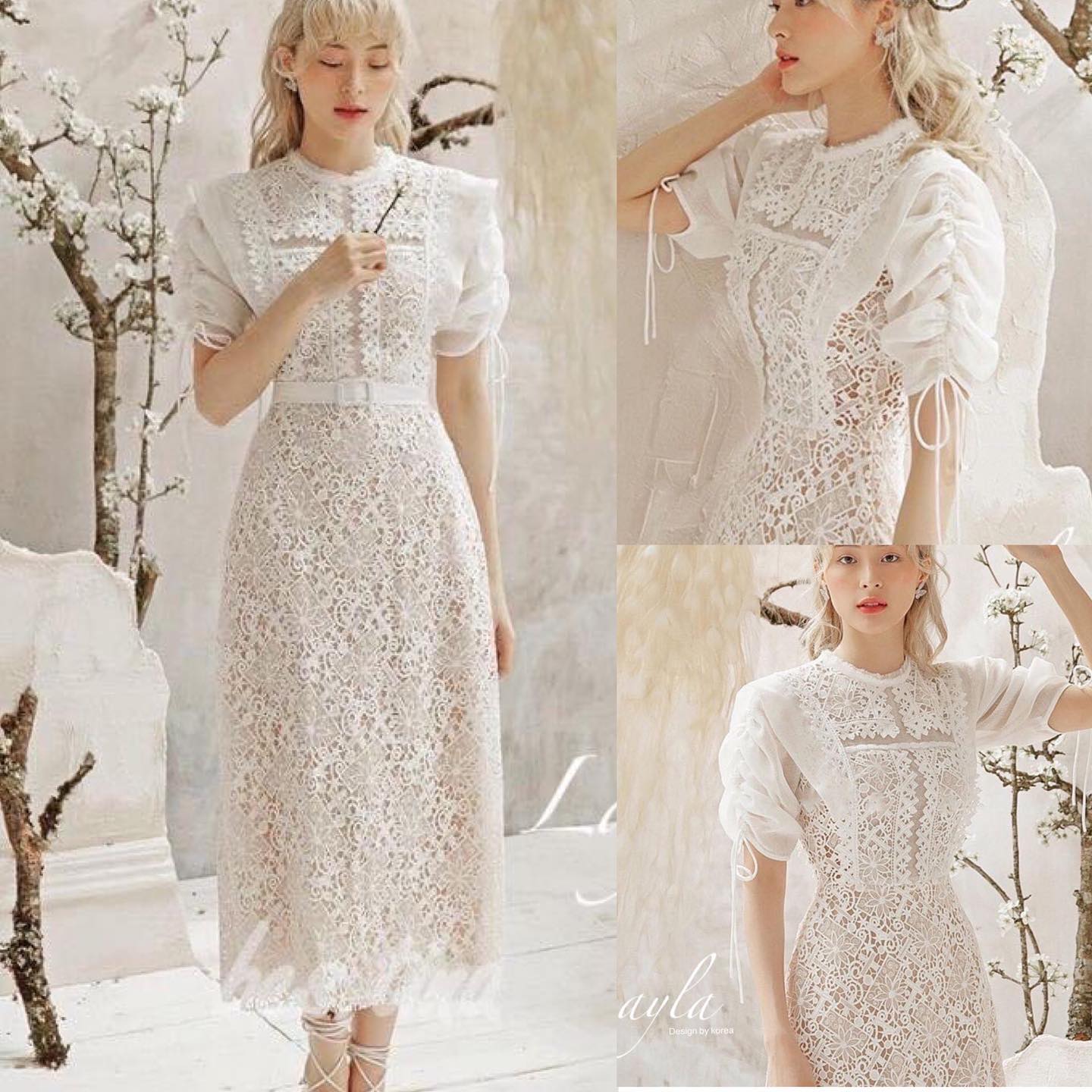 เดรสลูกไม้ซากุระสีขาวบริสุทธิ์ ดีเทลสวย ช่วงแขนเป็นชีฟองรูดผูกโบว์ ช่วงอกแต่งแถบลูกไม้วางลายสวยๆ ทรงเข้ารูป มาพร้อมเข็มขัดเข้าชุด งานสวยมากกกก ต้องจัดแล้วว สินค้าคุณภาพ (พร้อมส่ง)