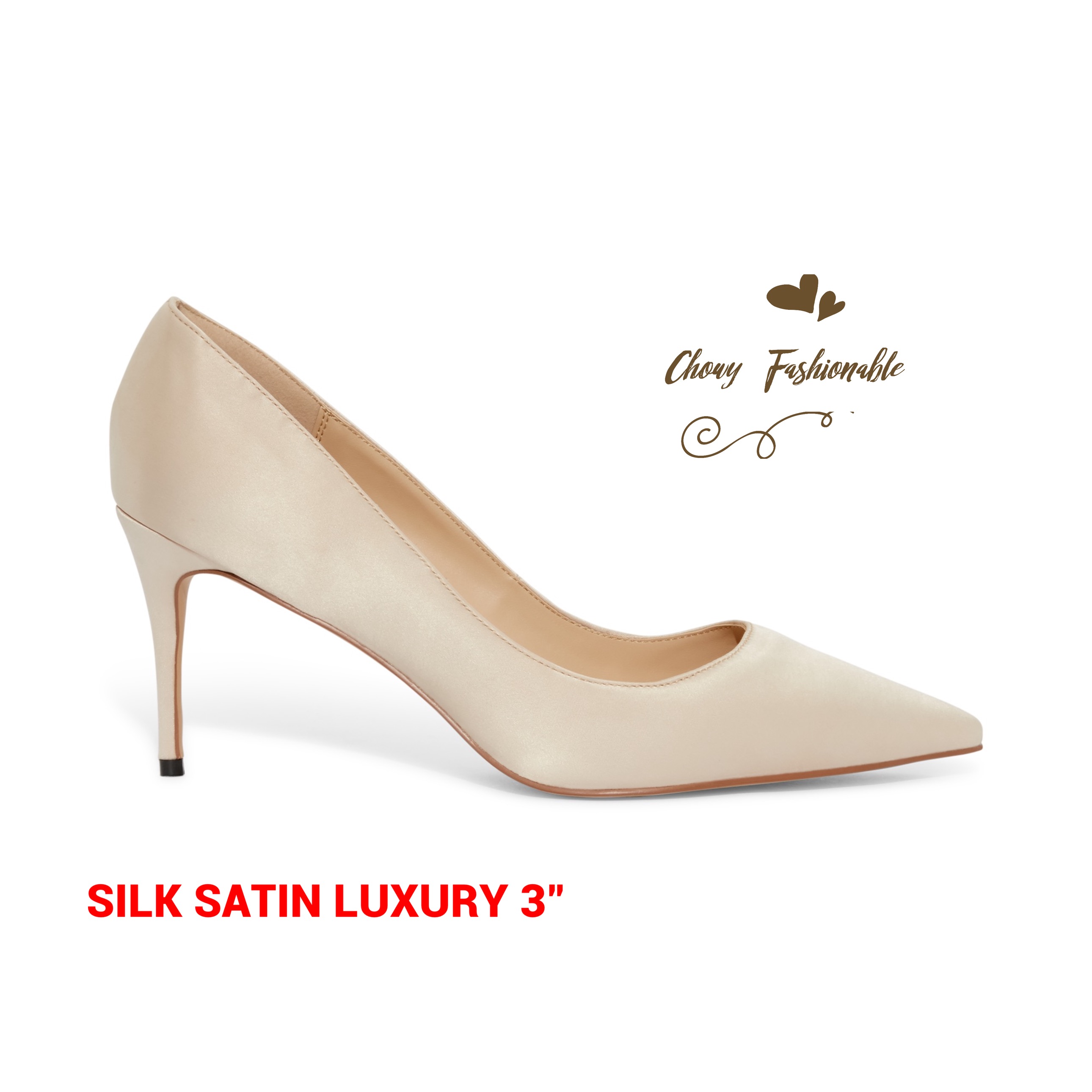 รองเท้าส้นสูงไซส์ใหญ่ 40-46 ส้นเข็ม หัวแหลม สูง 3 นิ้ว Silk Satin Luxury KR1222