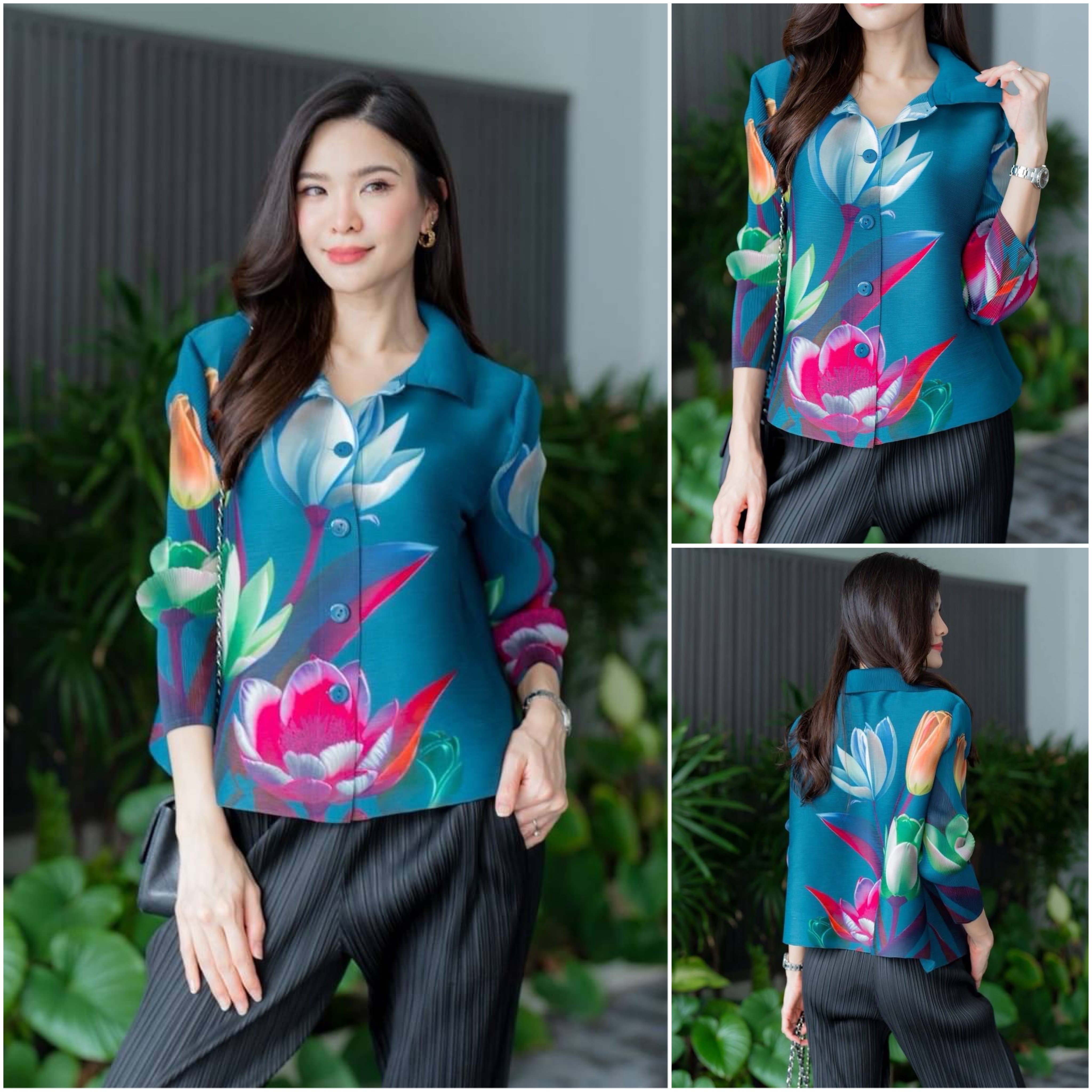 เสื้อคอจีน AA Premium พิมพ์ลายดอกไม้สวยๆ เพิ่มดีเทลความเริ่ด ด้วยแพตเทิร์น แขนยาว พิมพ์ลายรอบตัว และช่วงแขน สีสดใส เริ่ดๆ ใส่สบาย : สินค้าคุณภาพ (พร้อมส่ง)