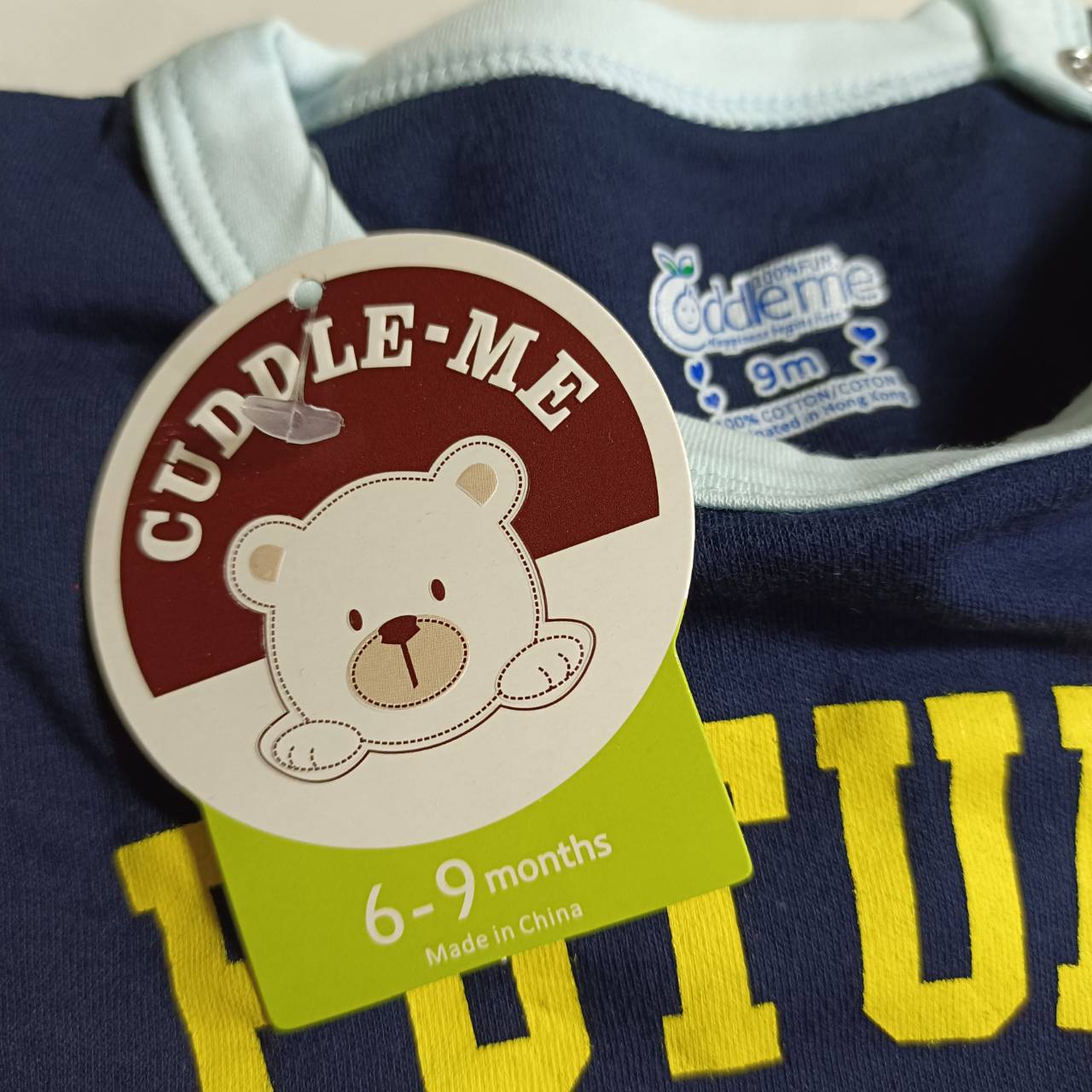 ชุดจั๊มสูทเด็ก แบรนด์แท้ Cuddle me สีกรมสลับสีฟ้าอ่อน ลายลิง Future 80 SuperStar