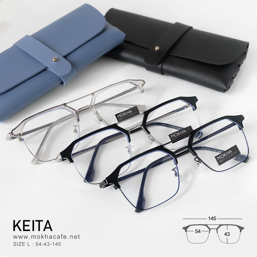 KEITA - black silver กรอบแว่นวินเทจ แว่นตาทรงเหลี่ยม DoubleBridge กว้าง 145 มม. (sizeL)