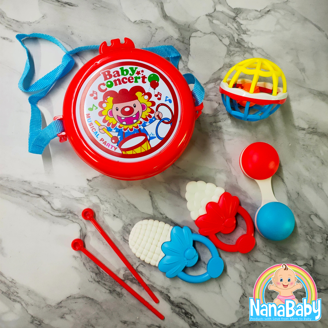 ของเล่นเสริมพัฒนาการ Baby Music Toys ของเล่นเด็กเล็ก กลอง ยางกัด กระพรวน บอลยางดนตรี